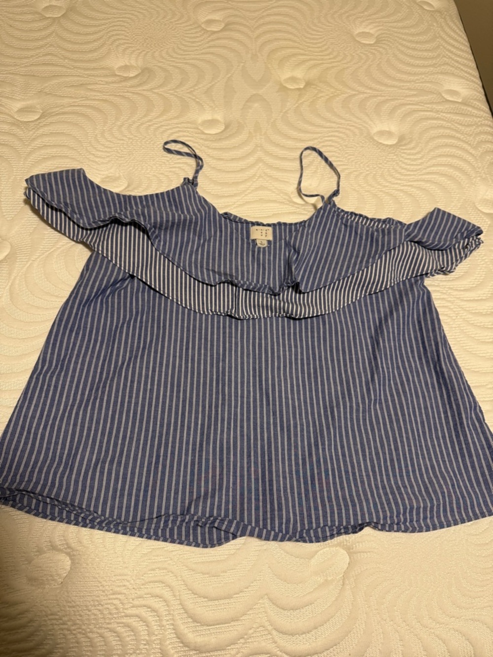 a.n.d eawy Blue & White Striped Off-Shoulder Ruffle Camisole